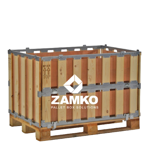 Pallet Box -4 walls incl. 1 hinged gate; fixed plywood liner - Wooden Pallet Boxes - Zamko B.V.