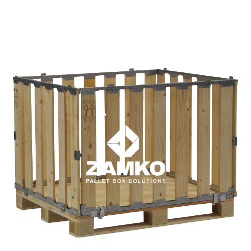Wooden Pallet Boxes Pallet Box -4 walls with preparation for hinged gate - 3 Wooden Pallet Boxes Zamko B.V.