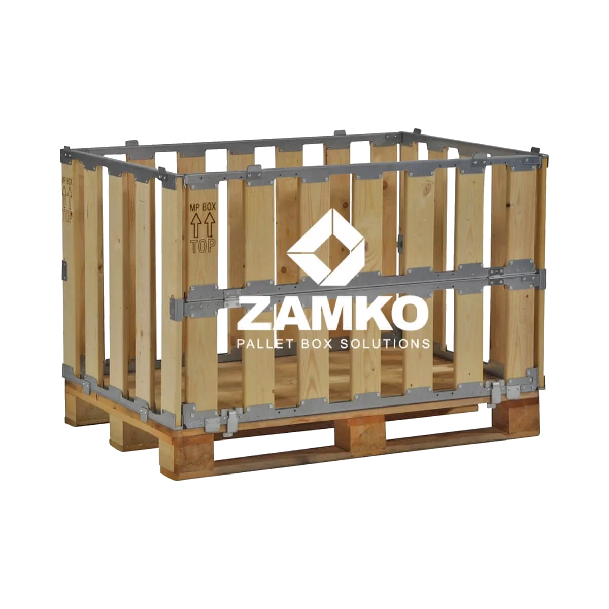 Pallet Box -4 detachable walls incl. 1 hinged gate on long side - Wooden Pallet Boxes - Zamko B.V.