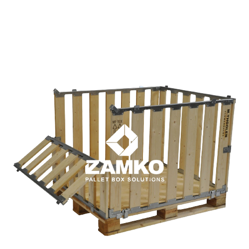 Wooden Pallet Boxes - Pallet Box -4 detachable walls with 1 hinged gate on short side - Zamko B.V.