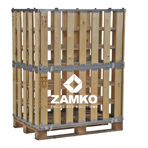 Wooden Pallet Boxes - Pallet Box -8 detachable walls (800mm + 800mm high) with shelves - Zamko B.V.