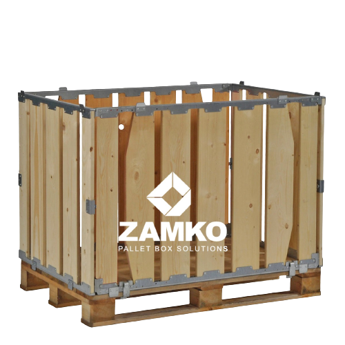 Palettenbox -4 detachable walls with wide planks - Wooden Pallet Boxes - Zamko B.V.