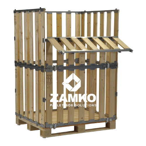 Wooden Pallet Boxes Pallet Box -8 detachable walls (800mm + 800mm) with 1 hinged gate - 15 Wooden Pallet Boxes Zamko B.V.