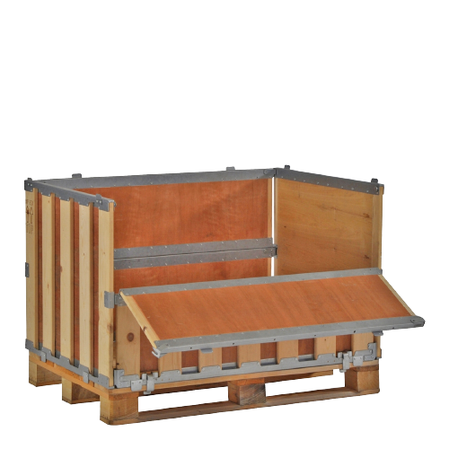 Wooden Pallet Boxes Pallet Box -4 walls incl. 2 hinged gates; plywood liner - 7 Wooden Pallet Boxes Zamko B.V.